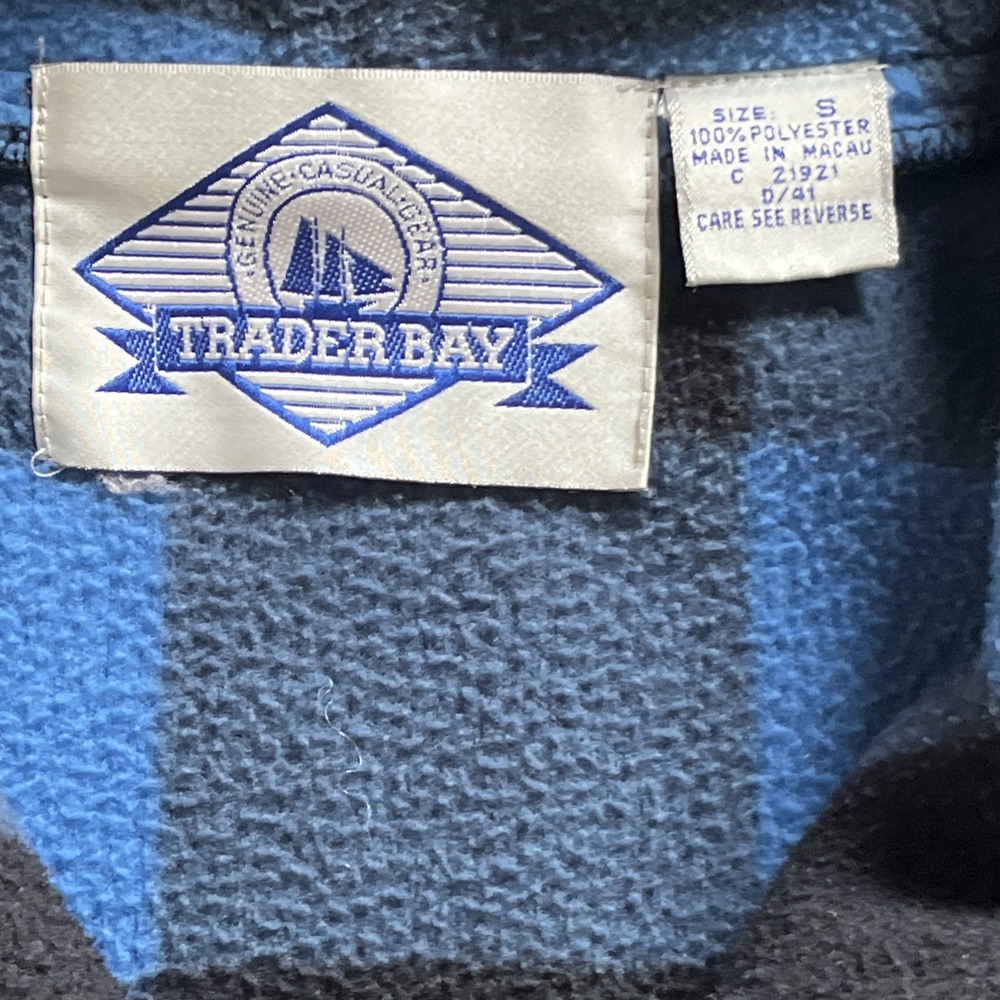 VTG 90s Sears Trader Bay 1/4 Zip Fleece Blue Buffalo Plaid Fleece Pullover S Y2K - Picture 3 of 13